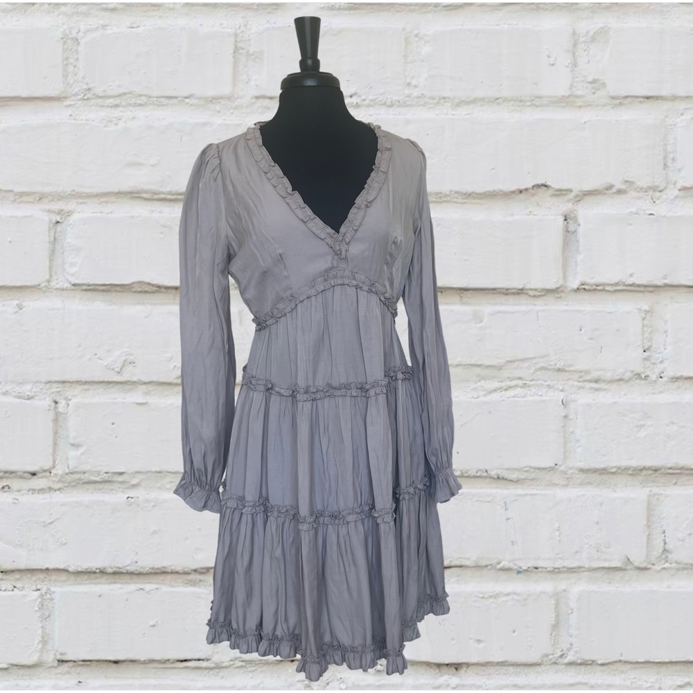 Women's In Loom Grey Tiered Texture Ruffle Dress Size Large